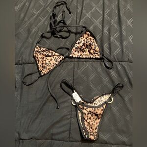 Micro Scrunch Bum Leopard Print Bikini in Size OS Bottoms and Size B Top
